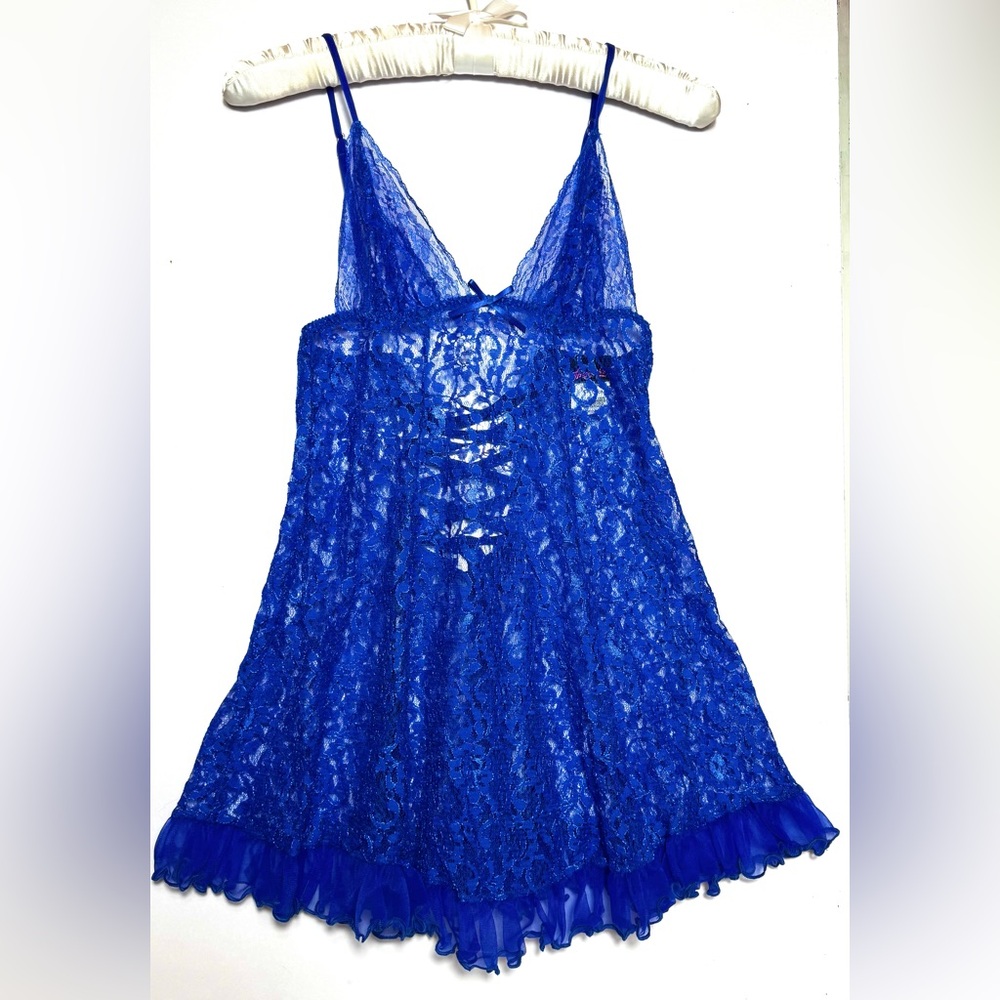 Frederick's of Hollywood Blue Lace Babydoll Lingerie Size S NEW